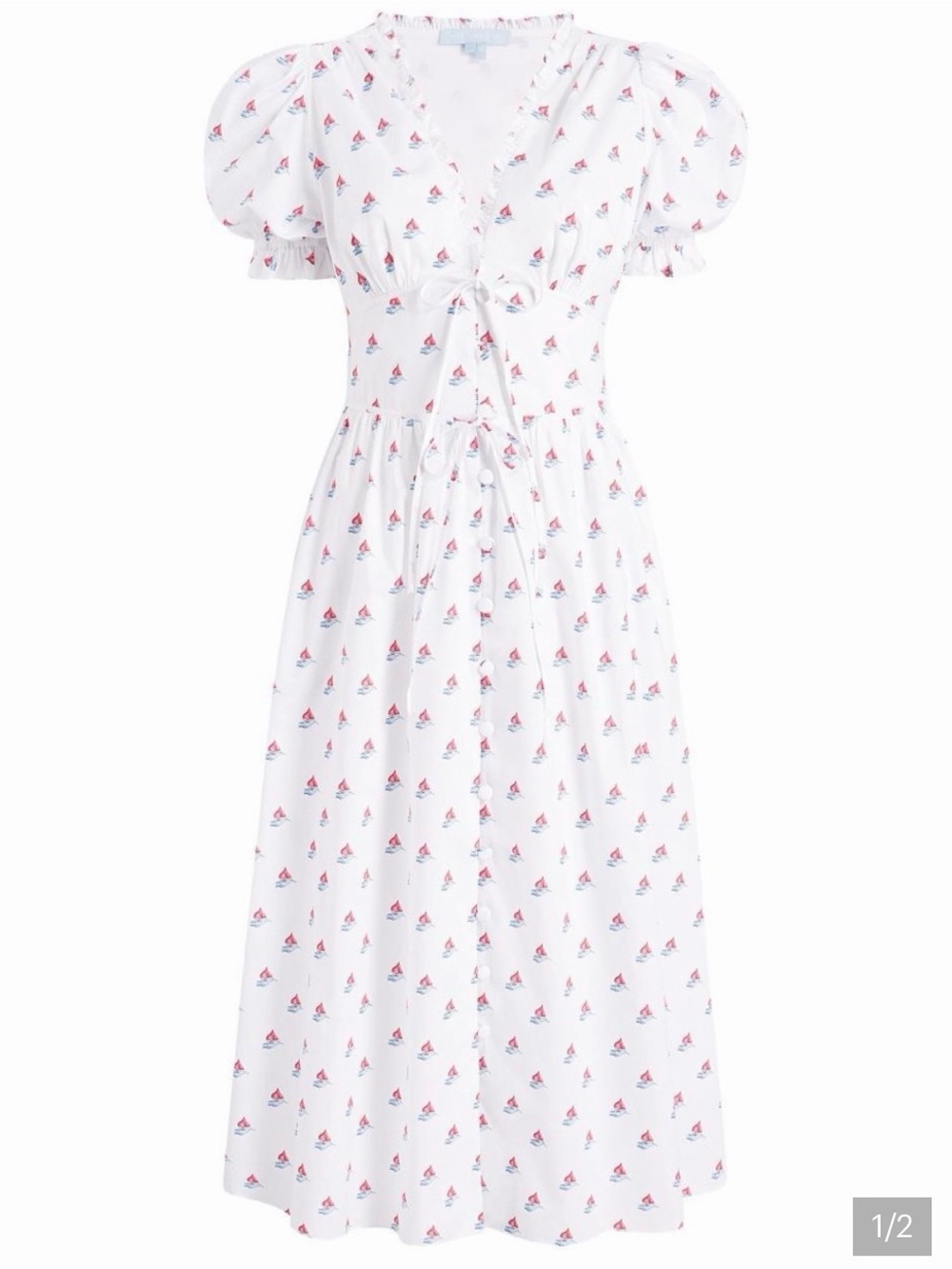 Hill House White Sabrina Midi Dress with Red Nautical Print
